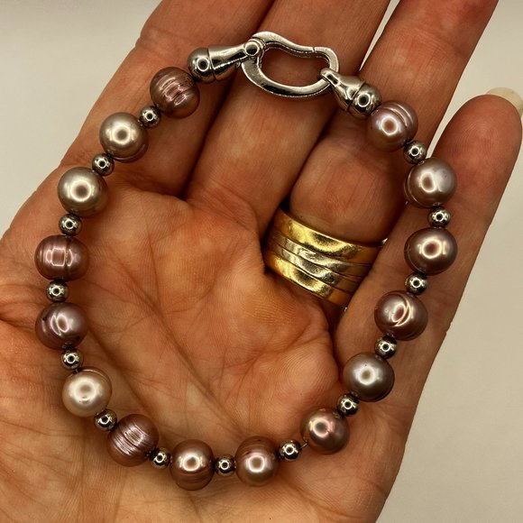 Sterling silver and Freshwater Pearl bracelet 925 Clasp stamped Brand New - Picture 2 of 14